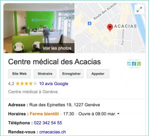 Google My Business exemple centre médical